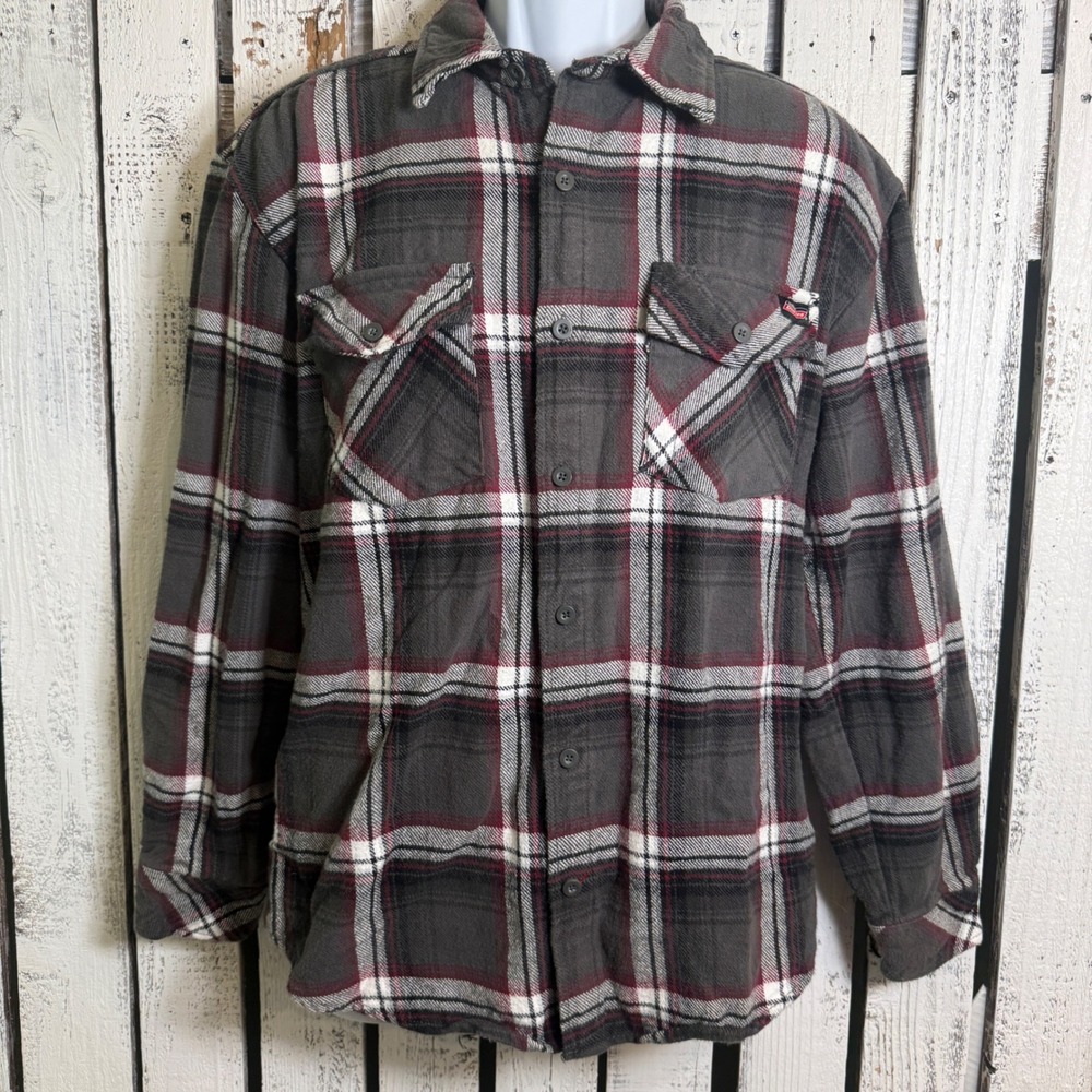 Dickies Flannel Work Shirt Jacket‎ Mens Large Plaid Button Up Thick Heavy Duty